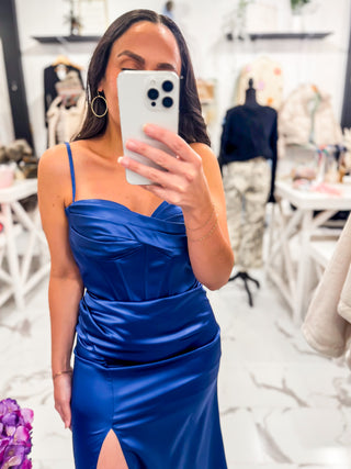 Corset Side Slit Blue Gown
