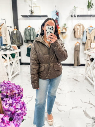 Don't Mind Me Puffer Pullover (Dark Olive)