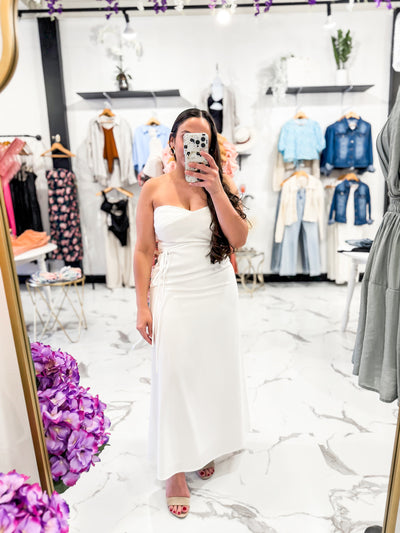 Bella V Boutique White Satin Midi Dress for Bridal Shower