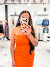 Bella V Boutique Scallop Detail Orange Stretch Mini Dress