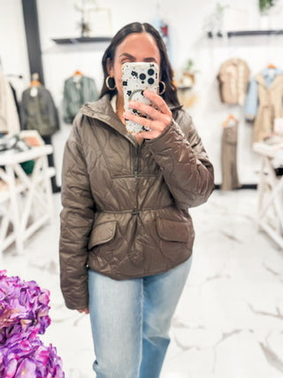 Don't Mind Me Puffer Pullover (Dark Olive)