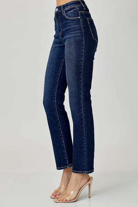 The Kennedy Dark Wash Tummy Control High Rise Straight Leg Jeans by RFM