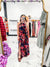 Bella V Boutique Muted Floral Print Side Slit Maxi Dress in Navy