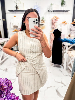 How to Style a Pinstripe Mini Skirt