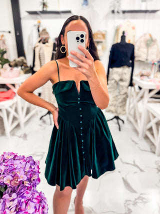 Drop Waist Deep V Velvet Mini Dress