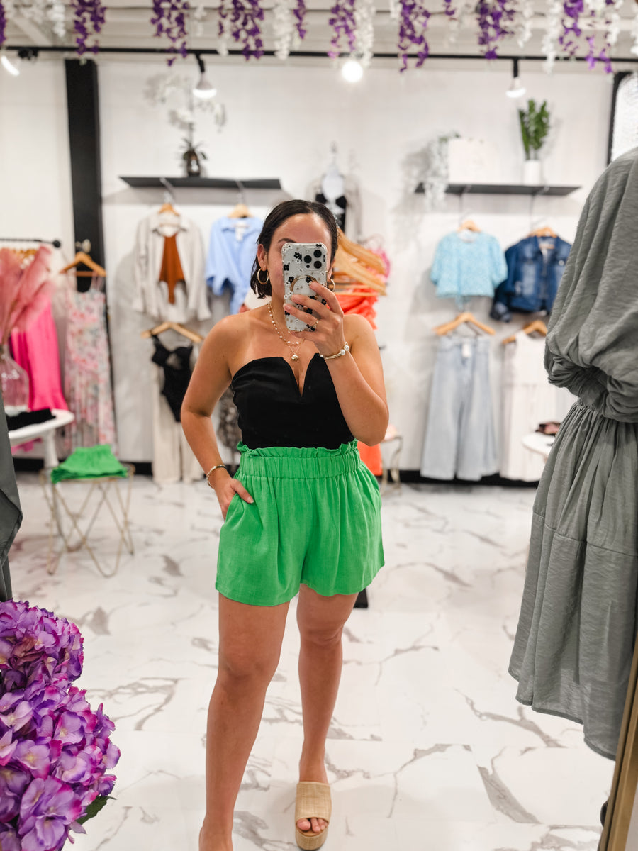 Bella V Boutique Headed To Mykonos Linen Shorts in Green