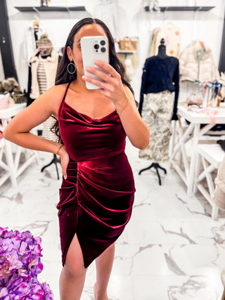 The Afterglow Velvet Mini Dress Red
