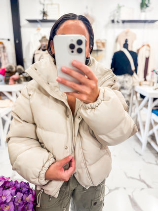 The Aspen Faux Leather Puffer Stone