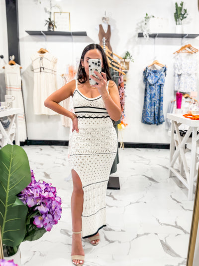 A Good Time Crochet Slit Dress (Ivory)