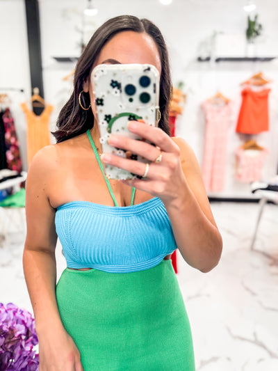 Coastal Babe Bandeau Dress (Green/Blue)