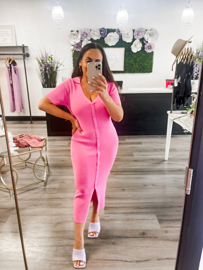 Camellia Front Button Dress (Light Pink)