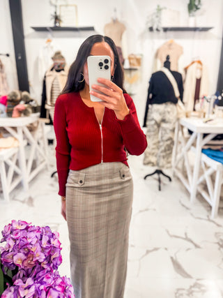 Ribbed Red Long Sleeve Knit Top 