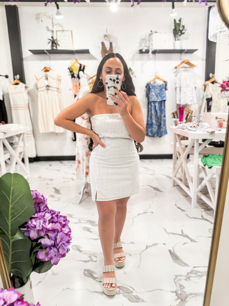 Sagamore Weekends Smocked Striped Dress (White/Blue)