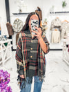 Bella V Boutique Plaid Red and Grey Print Poncho