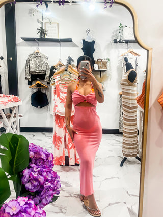 Flamingo Hour Twist Ankle Coverup Dress (Pink)