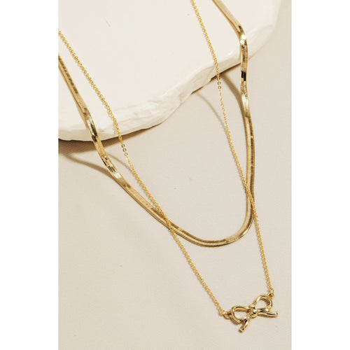 Bella V Boutique Gold Ribbon Layered Necklace 