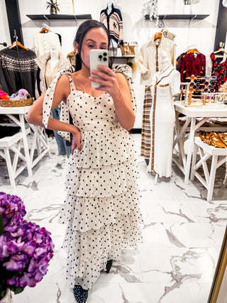 Promise Me Polka Dot Midi Dress (Off White)