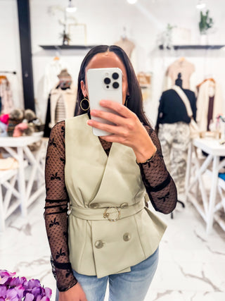 Winter Vest Outfit In Light Olive 