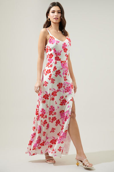 Whitney Floral Maxi Dress (White/Pink)
