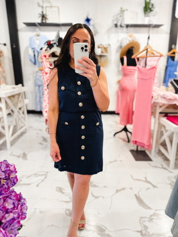 Signature Style Coin Button Dress Navy