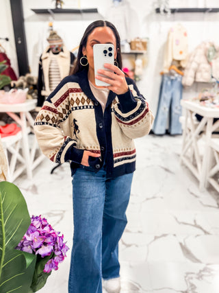 Navy Cream Wine Horse Cardigan 