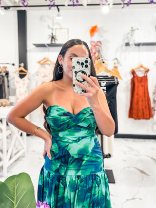 Palm Print Sweetheart Neckline Twist Top 