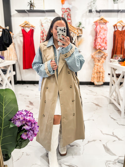 Like No Other Denim Trench Coat (Taupe)