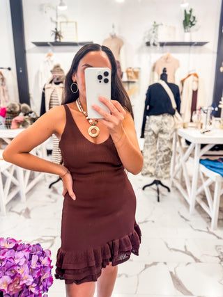 Burnt Sienna Knit Mini Dress (Brown)