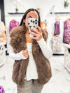 Bella V Boutique Open Front Faux Fur Vest In Mocha