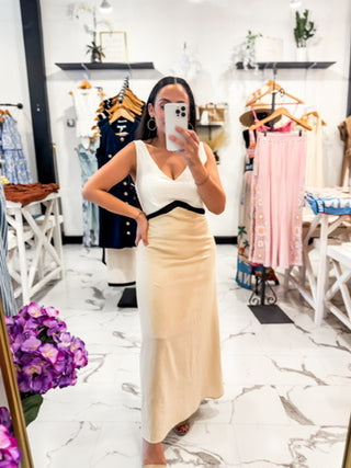 White Black and Cream Linen A Line Dress