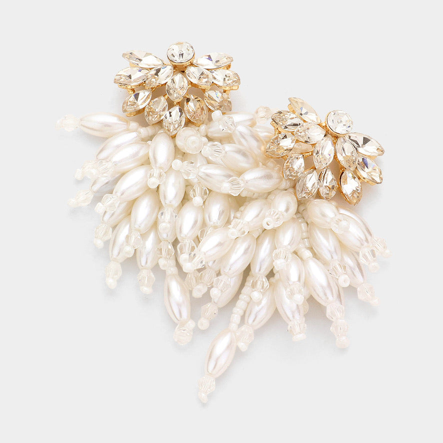 Dripping In Pearls Dangle Earrings (Ivory)