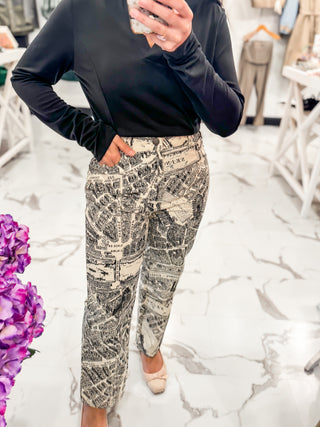 Pairs Print Black and Taupe Cotton Pants 
