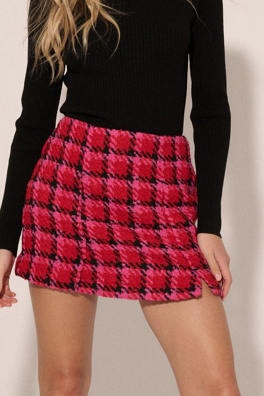 Bella V Boutique Tweed Fabric Pink and Red Skirt