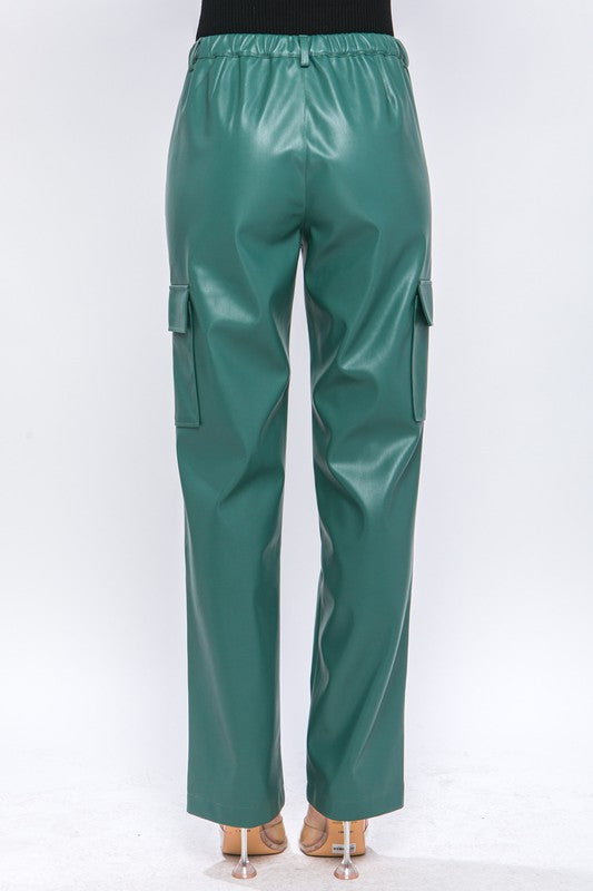 Carol Vegan Leather Cargo Pants (Green Stone)