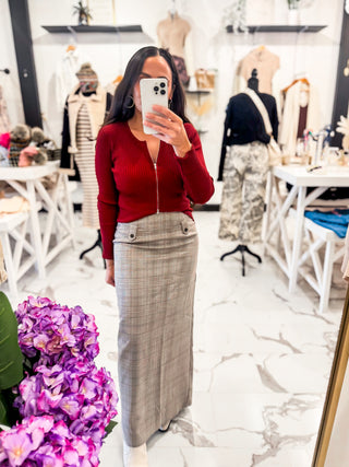 Red Sweater With a Plaid Skirt 