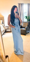 Nothing Better Embroidery Denim Jumpsuit (Light Wash)