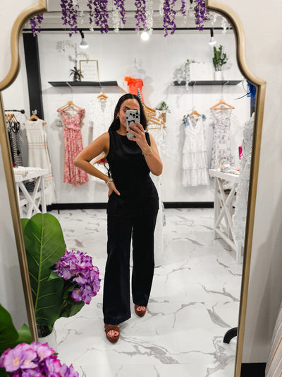 Cool Girl Vibes Linen Set (Black)
