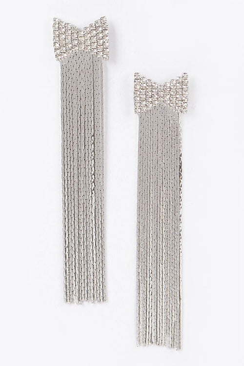 Twinkle Rhinestone Bow String Earrings (Silver)