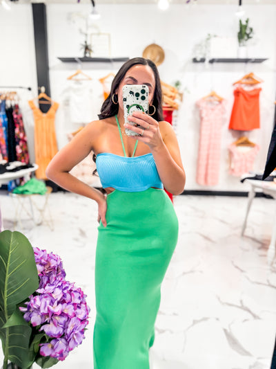 Coastal Babe Bandeau Dress (Green/Blue)