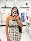 Mel Crochet Cutout Midi Dress (Natural/Black)