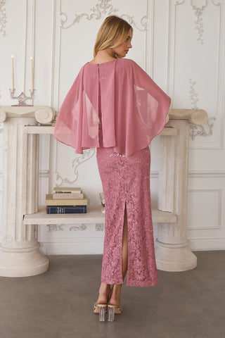 Selene Lace Cape Dress (Dust Rose)