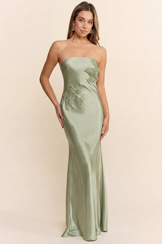 Delicate Petals Floral Applique Maxi Dress (Sage)
