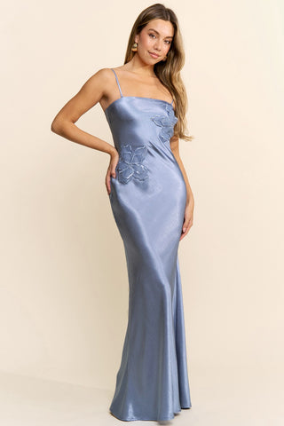Delicate Petals Floral Applique Maxi Dress (Blue)