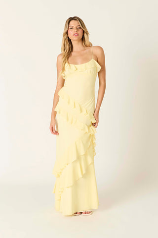 Flirty Fluer Ruffle Maxi Dress (Lemon)