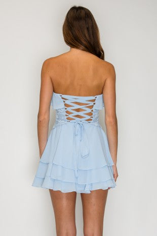 Flirty In Flora Corset Mini Dress (Blue)