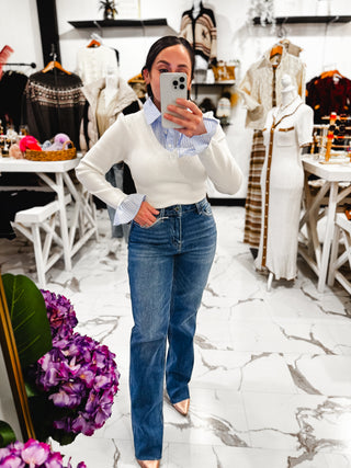 Always Polished Layered Top (Ivory/Sky Blue)