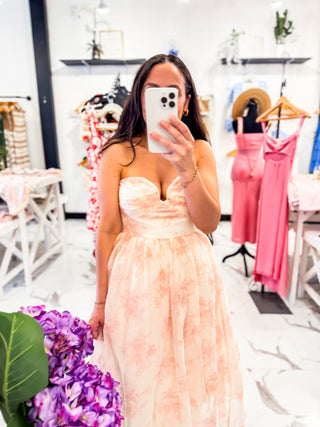 Petals & Peaches Strapless Midi Dress Pink