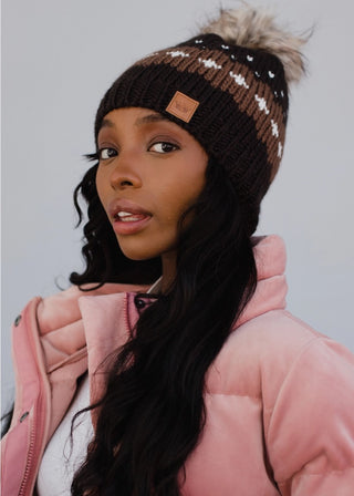 Cabin Weekend Pom Beanie (Dark Brown)