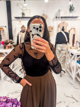 Heart On The Line Knit Top Black Bow