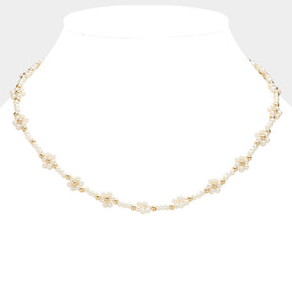 Rida Beaded Floral Necklace (Cream)